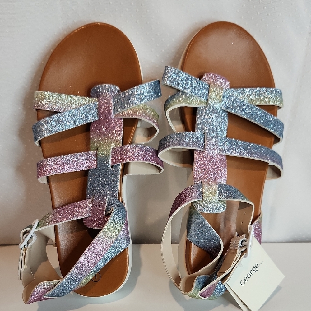 George Girls Glittery Strappy Summer Sandals. Size 1